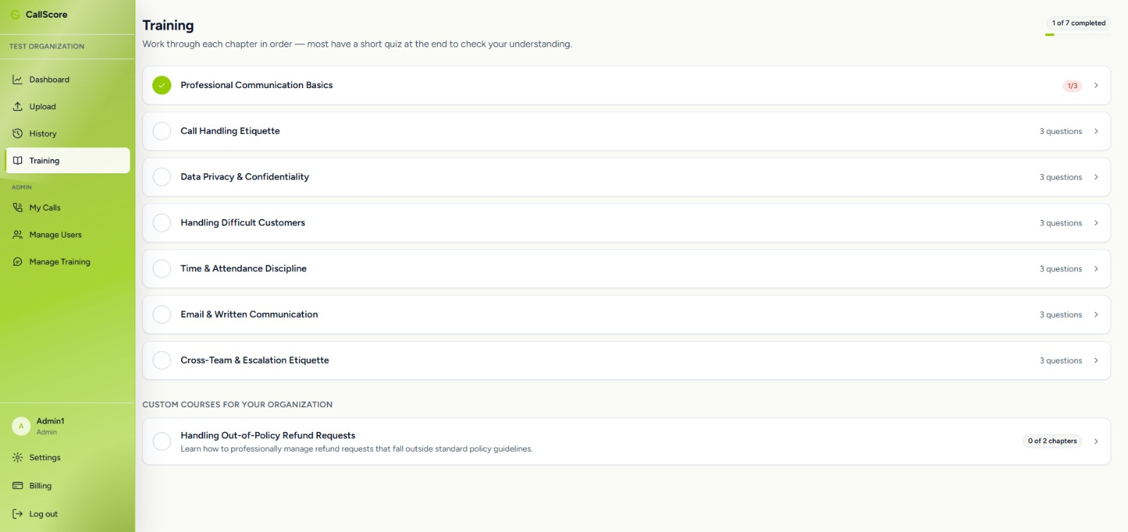 CallScore training assignment built from a low-scoring call